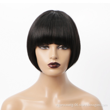 Silky Straight Bob With Neat Bangs Top Quality Amazon Products For Black Woman Cheap 100% Brazilian Human Hair Wigs